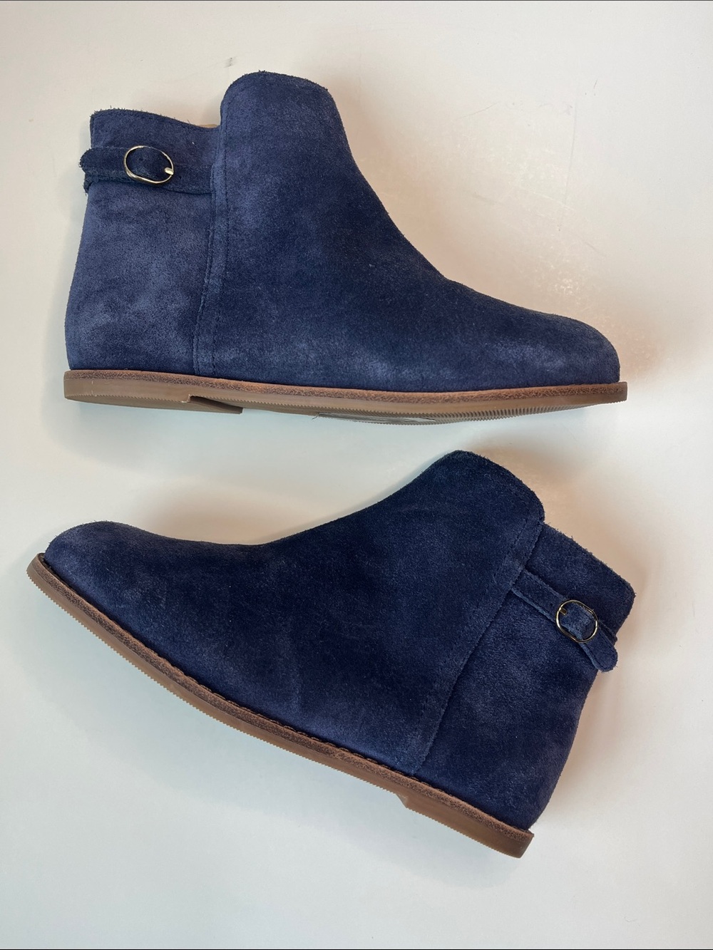 Janie and Jack Navy Suede Ankle Booties with Side Buckle